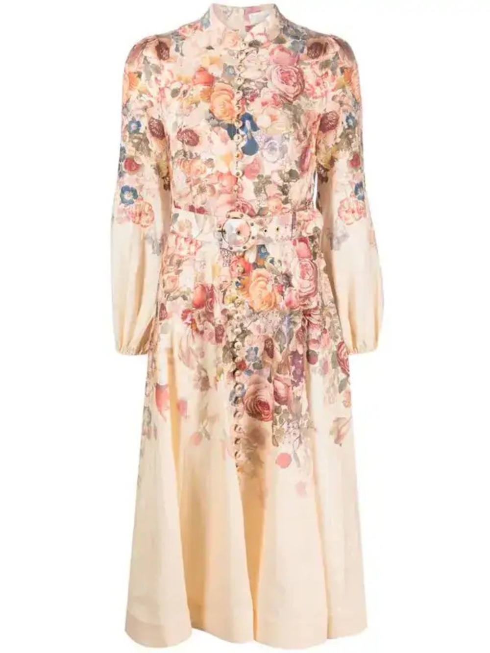 Zimmermann Hypnotic Buttoned Linen Midi Dress Cream Peony - Picture 7 of 7